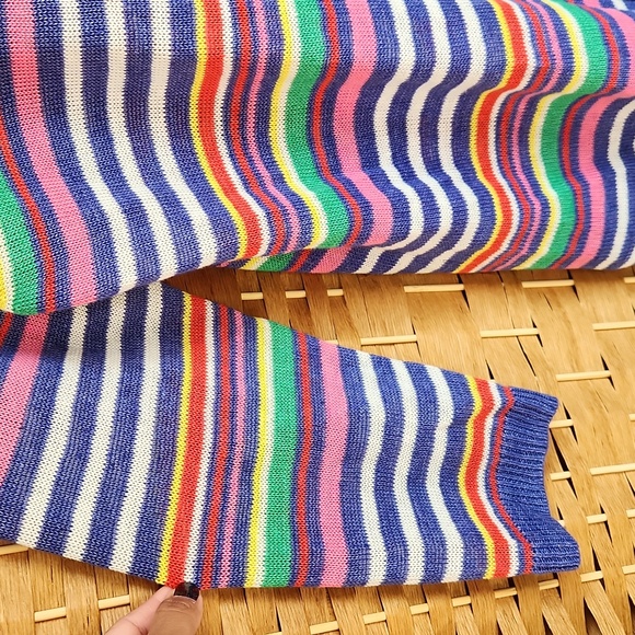 TALBOLTS, Multi-Colored Petunia Stripe Linen Crewneck, Fall, Officewear Sweater - Picture 4 of 5